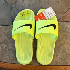 Nike Men's Slip-On Slides - Neon Yellow and Black